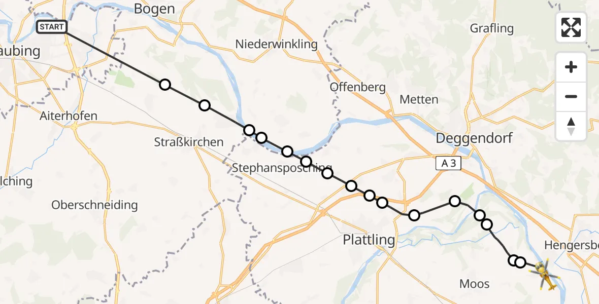 Flugroute Rettungshubschrauber Straubing - Thundorf, 22 Februar 2026, 11:39