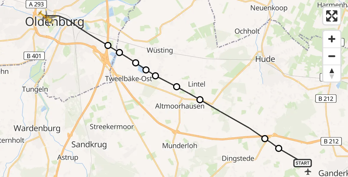 Flugroute Rettungshubschrauber Ganderkesee - Oldenburg, 22 Februar 2026, 11:43