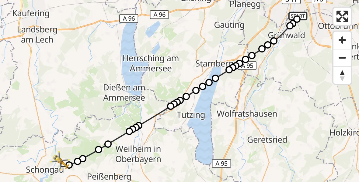 Flugroute Rettungshubschrauber ADAC Air Rescue Center Heliport (Christoph 1) - Herzogsägmühle, 22 Februar 2026, 11:48