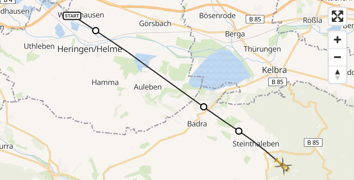 Flugroute Rettungshubschrauber Windehausen - Steinthaleben, 22 Februar 2026, 12:18