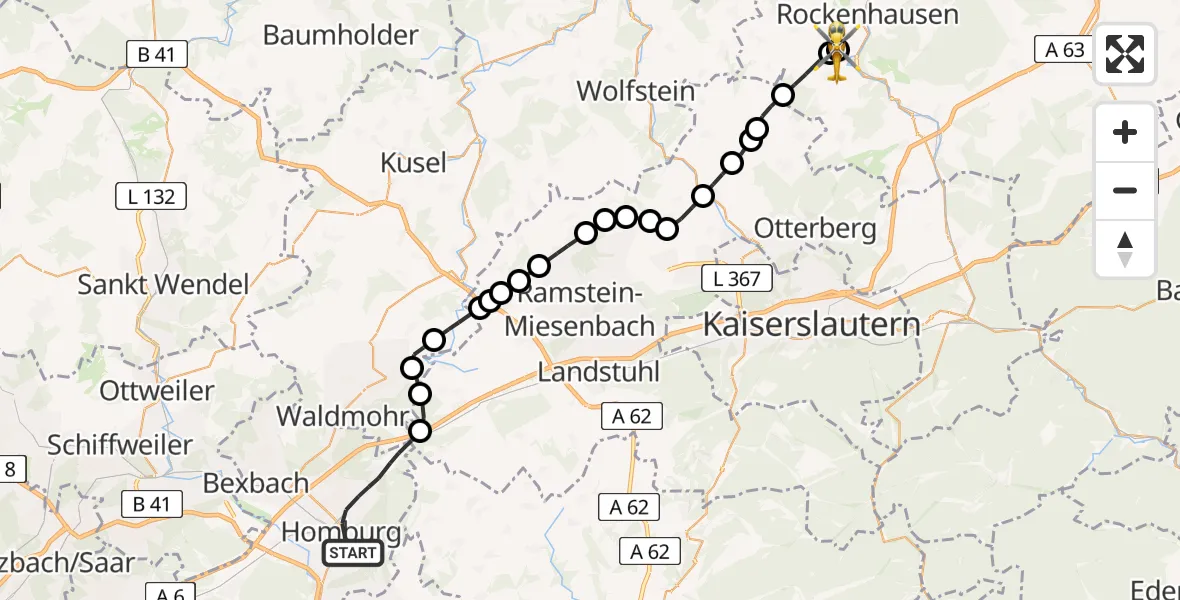 Routekaart van de vlucht: Rettungshubschrauber nach Imsweiler UL