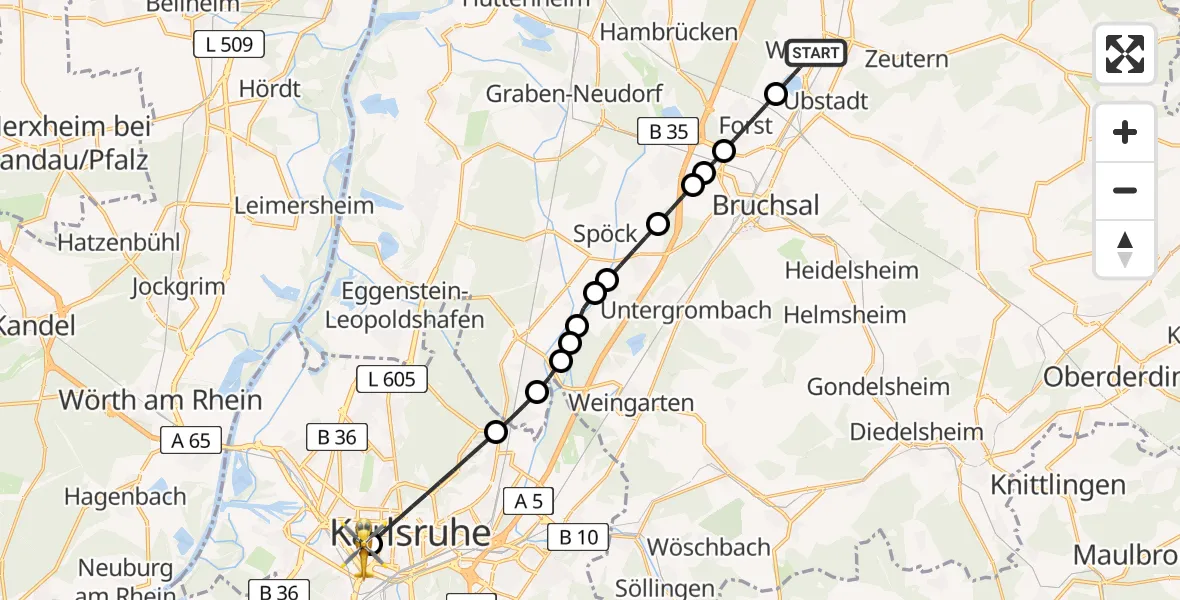 Flugroute Rettungshubschrauber Weiher - Sankt Vincentius Hospital Heliport, 22 Februar 2026, 12:56