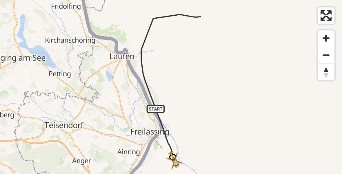 Flugroute Rettungshubschrauber Rott - Dachlandeplatz Heliport, 22 Februar 2026, 12:59
