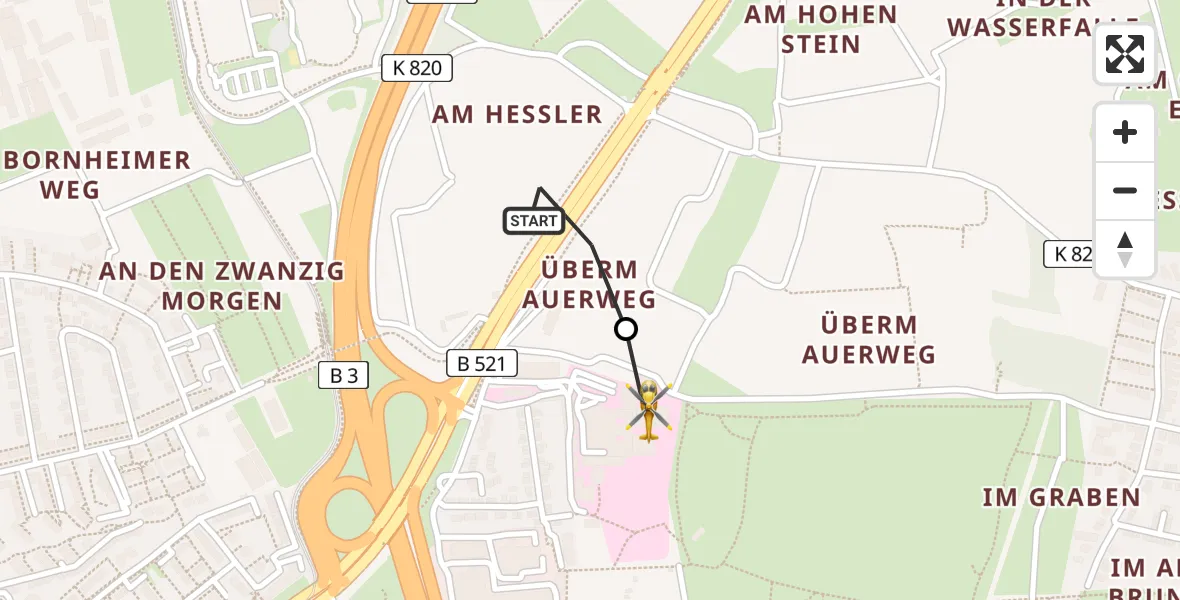 Flugroute Rettungshubschrauber Frankfurt am Main Accident Hospital Roof Helipad - Frankfurt am Main Accident Hospital Roof Helipad (CHX2), 22 Februar 2026, 13:03