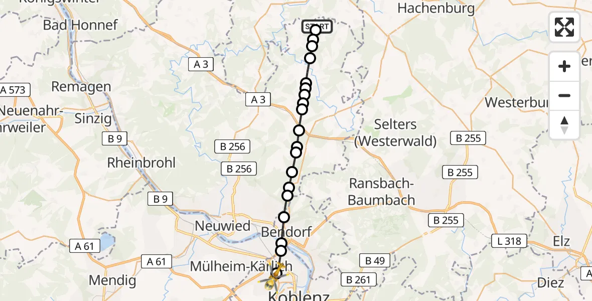 Flugroute Rettungshubschrauber Neitzert - Koblenz, 22 Februar 2026, 13:13