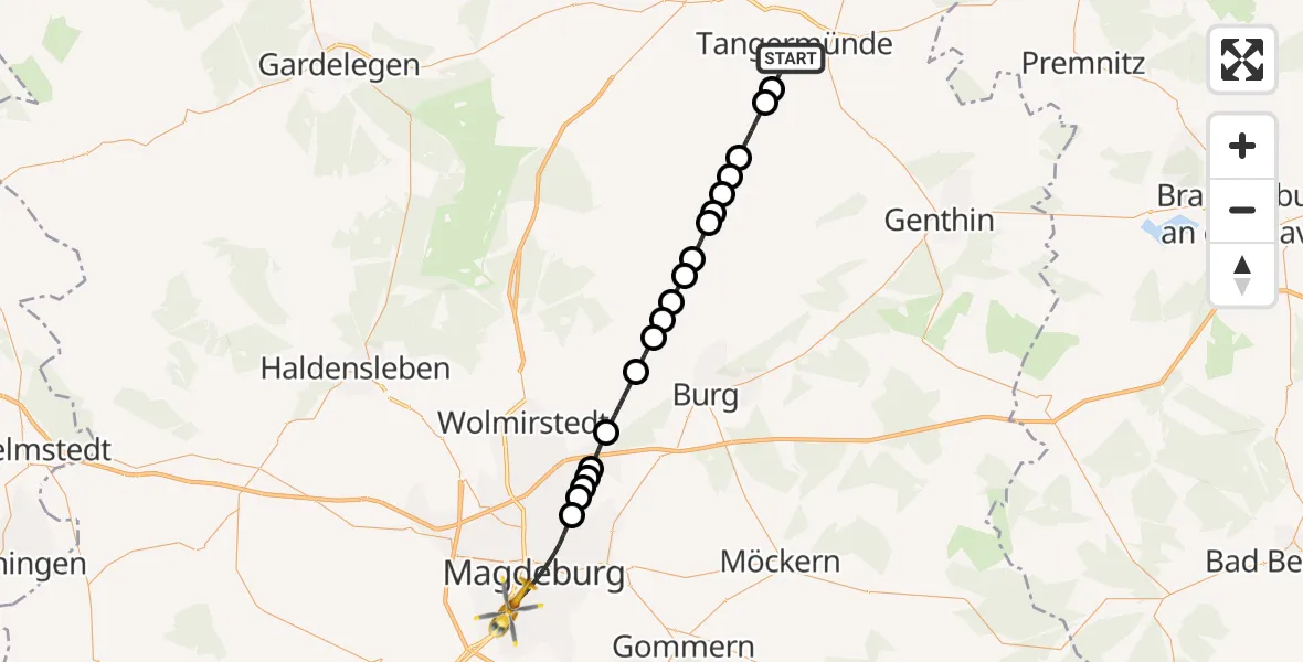 Routekaart van de vlucht: Rettungshubschrauber nach Magdeburg, Alvenslebenstraße