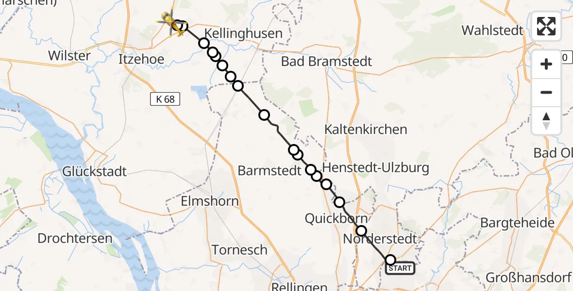 Flugroute Rettungshubschrauber Hamburg-Nord - Schlotfeld, 22 Februar 2026, 13:47