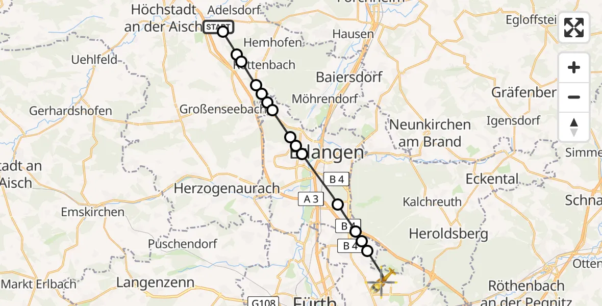 Routekaart van de vlucht: Rettungshubschrauber nach Nuremberg Airport