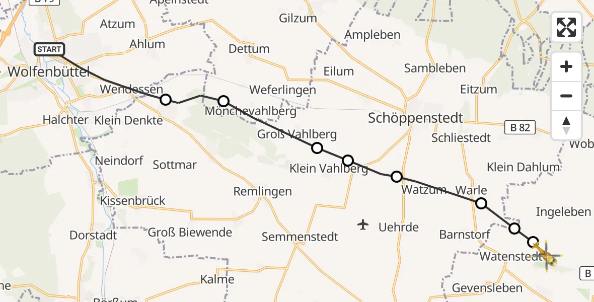Flugroute Rettungshubschrauber Wolfenbüttel - Watenstedt, 22 Februar 2026, 14:20