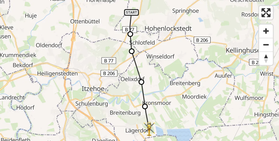 Flugroute Rettungshubschrauber Hohenlockstedt - Lägerdorf, 22 Februar 2026, 14:22