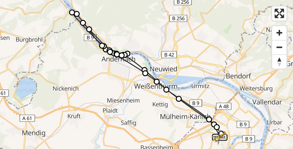 Flugroute Rettungshubschrauber Koblenz - Koblenz, 22 Februar 2026, 14:23