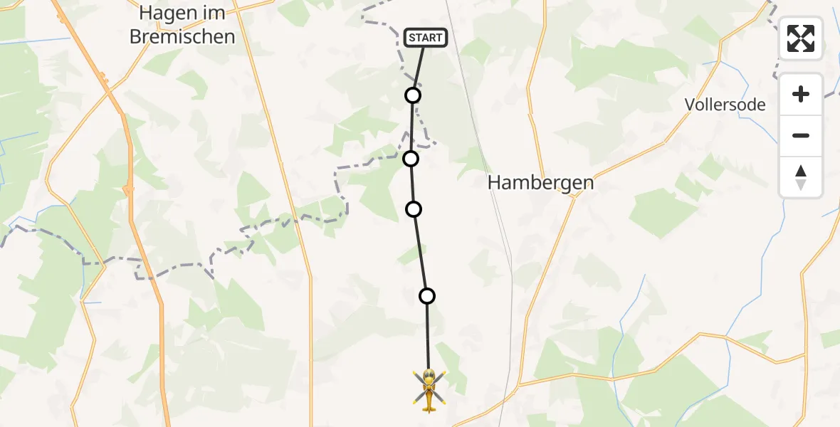 Flugroute Rettungshubschrauber Axstedt - Westerbeck, 22 Februar 2026, 14:58