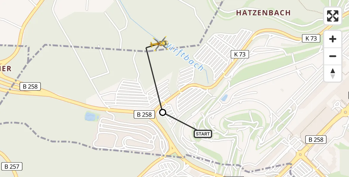 Flugroute Ambulanzhubschrauber Nürburgring Heliport - Nürburg, 22 Februar 2026, 15:05