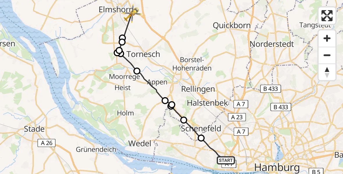 Routekaart van de vlucht: Rettungshubschrauber nach Elmshorn, Hans-Jürgen-Dörbecker-Straße