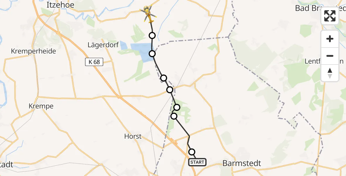 Routekaart van de vlucht: Rettungshubschrauber nach Westermoor, Meierhuser Weg