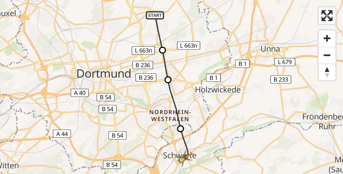Flugroute Rettungshubschrauber Dortmund - Schwerte, 22 Februar 2026, 15:58
