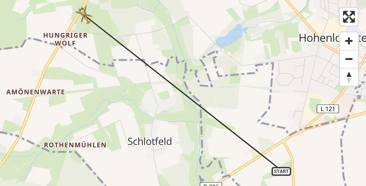 Routekaart van de vlucht: Rettungshubschrauber nach Hohenlockstedt, Hungriger Wolf