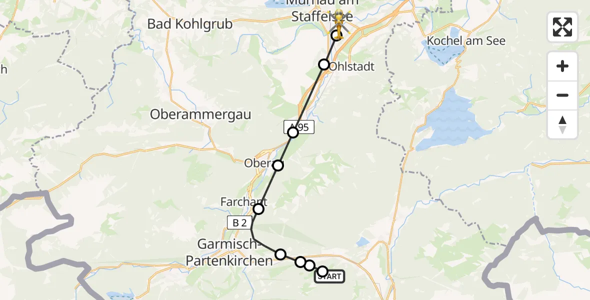 Flugroute Rettungshubschrauber Krün - Hechendorf, 22 Februar 2026, 16:01