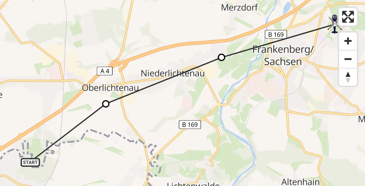 Flugroute Polizeihubschrauber Auerswalde - Frankenberg/Sachsen, 22 Februar 2026, 16:14