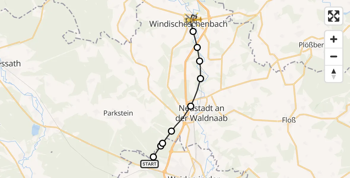 Flugroute Rettungshubschrauber Latsch - Windischeschenbach, 22 Februar 2026, 16:23
