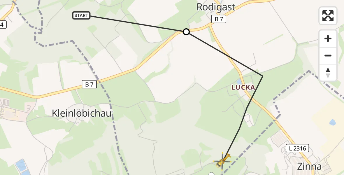 Flugroute Rettungshubschrauber Taupadel - Zinna, 22 Februar 2026, 16:37