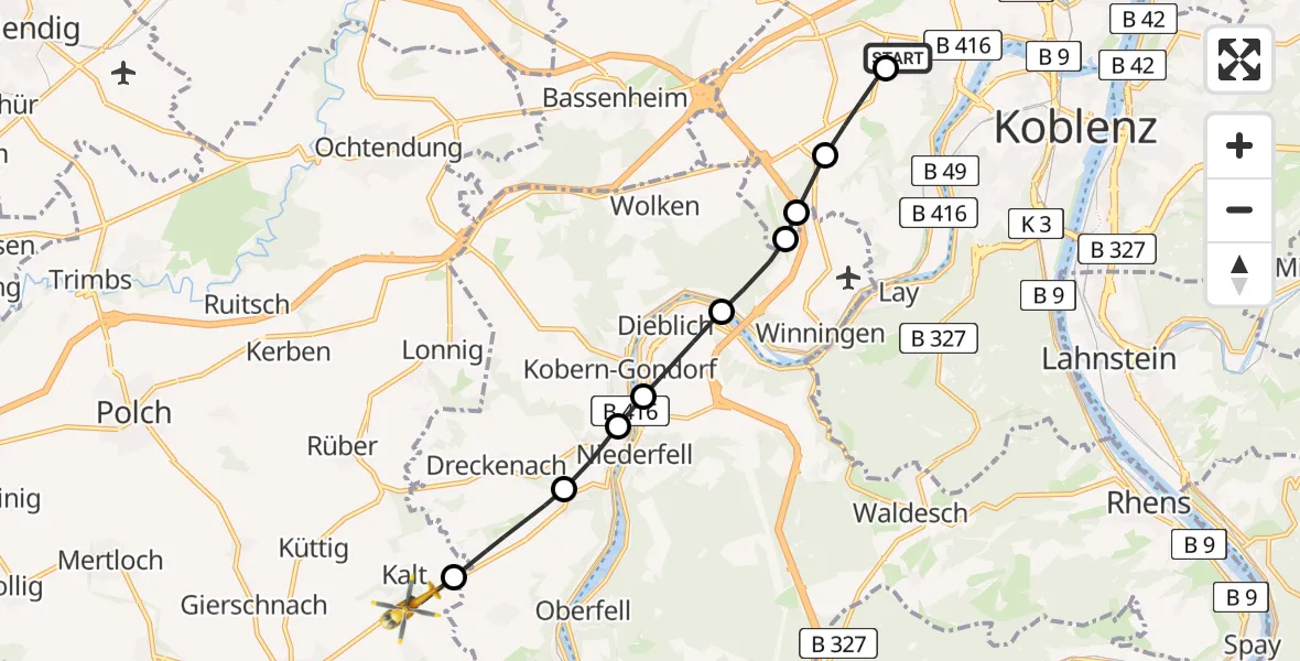 Routekaart van de vlucht: Rettungshubschrauber nach Kalt, L 82