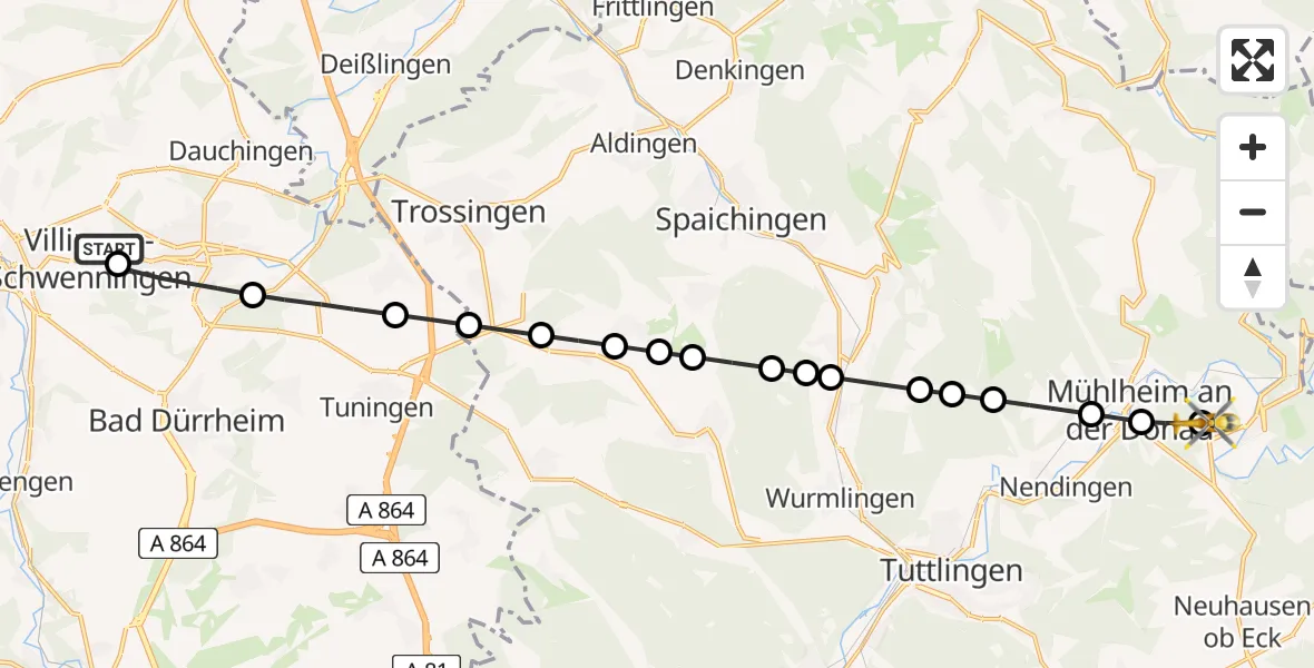 Flugroute Rettungshubschrauber DRF Air Rescue Station Villingen-Schwenningen Heliport (Christoph 11) - Fridingen an der Donau, 22 Februar 2026, 17:00