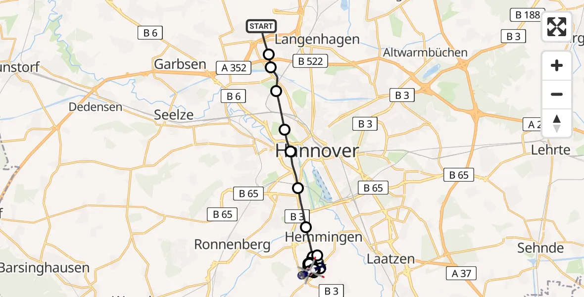 Flugroute Polizeihubschrauber Hannover Airport - Hemmingen, 22 Februar 2026, 19:22