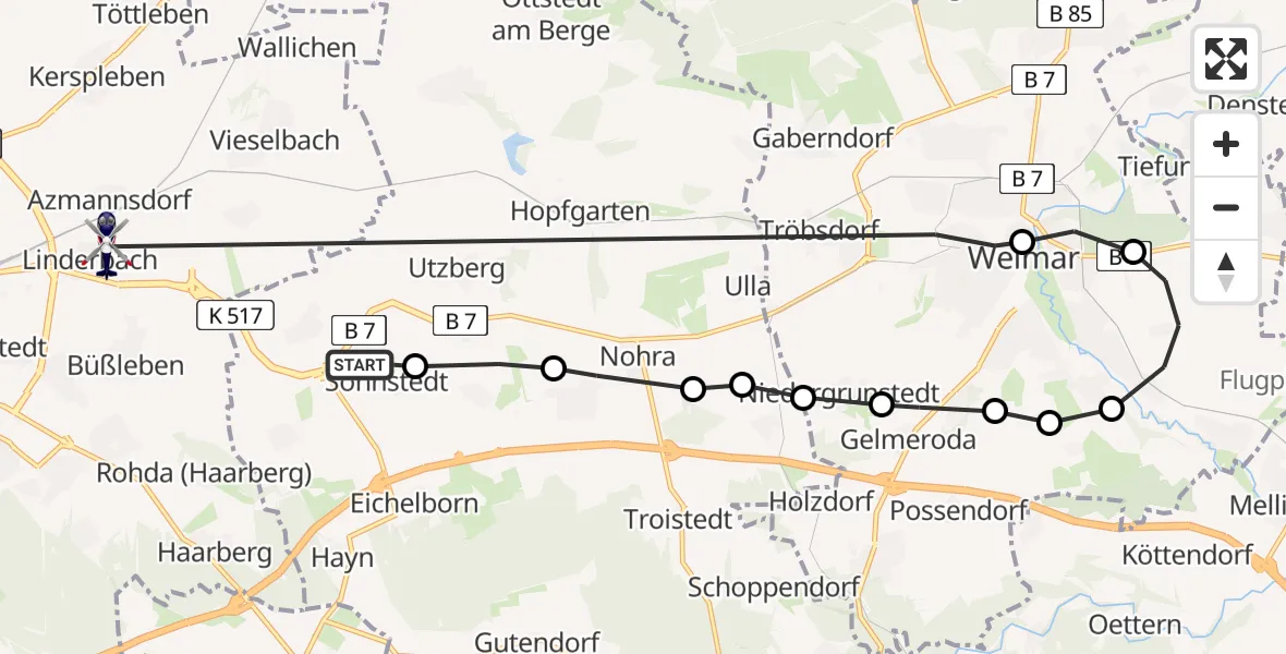 Flugroute Polizeihubschrauber Sohnstedt - Linderbach, 22 Februar 2026, 19:58