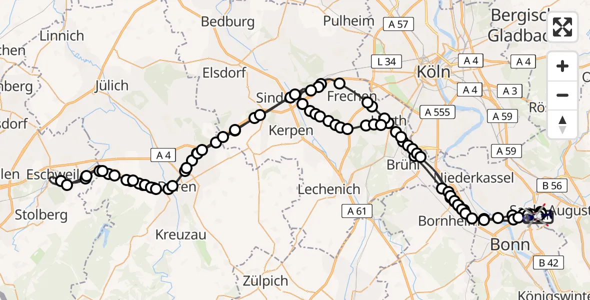Routekaart van de vlucht: Polizeihubschrauber nach Sankt Augustin, Richthofenstraße