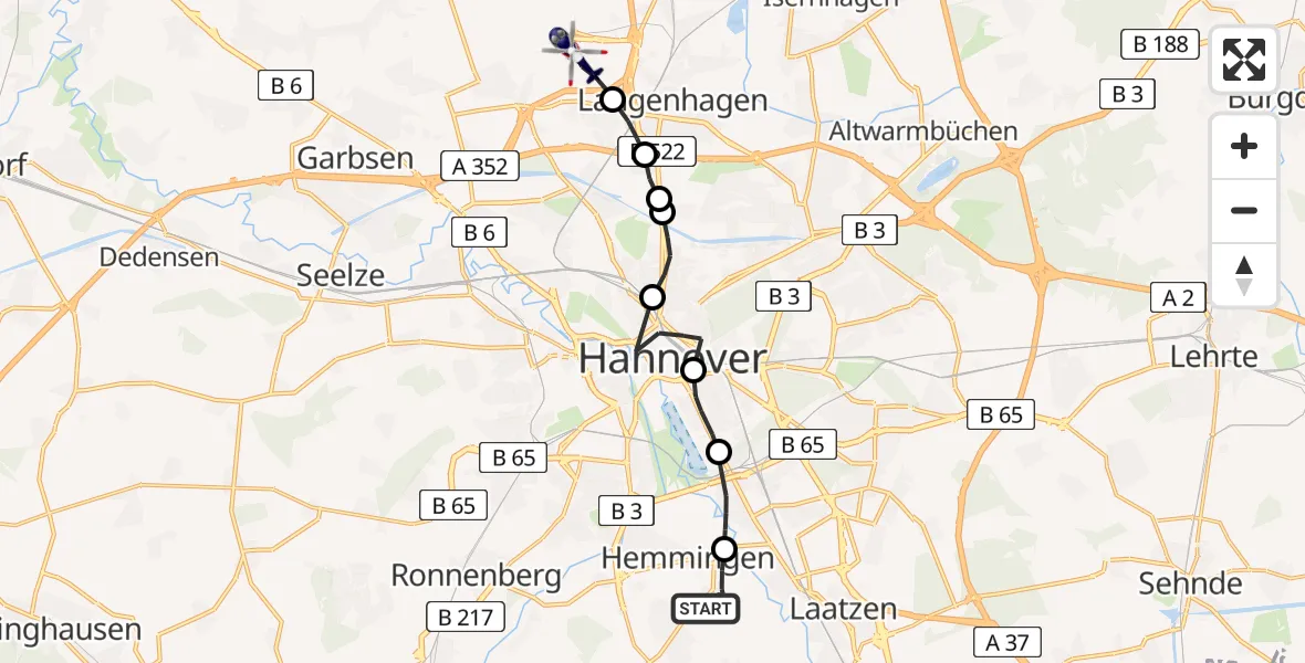Flugroute Polizeihubschrauber Hemmingen - Hannover Airport, 22 Februar 2026, 20:05