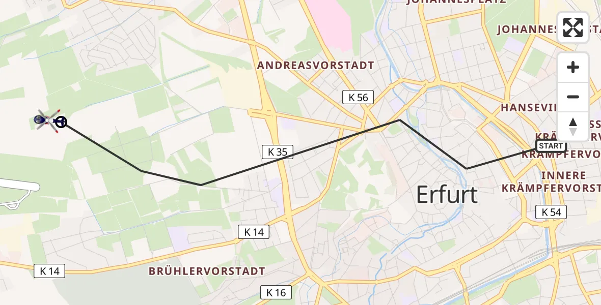 Flugroute Polizeihubschrauber Erfurt - Erfurt-Weimar Airport, 22 Februar 2026, 20:11