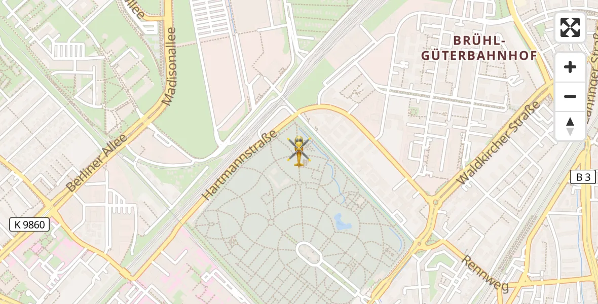 Routekaart van de vlucht: Rettungshubschrauber nach Freiburg im Breisgau, Kaiserstuhlstraße