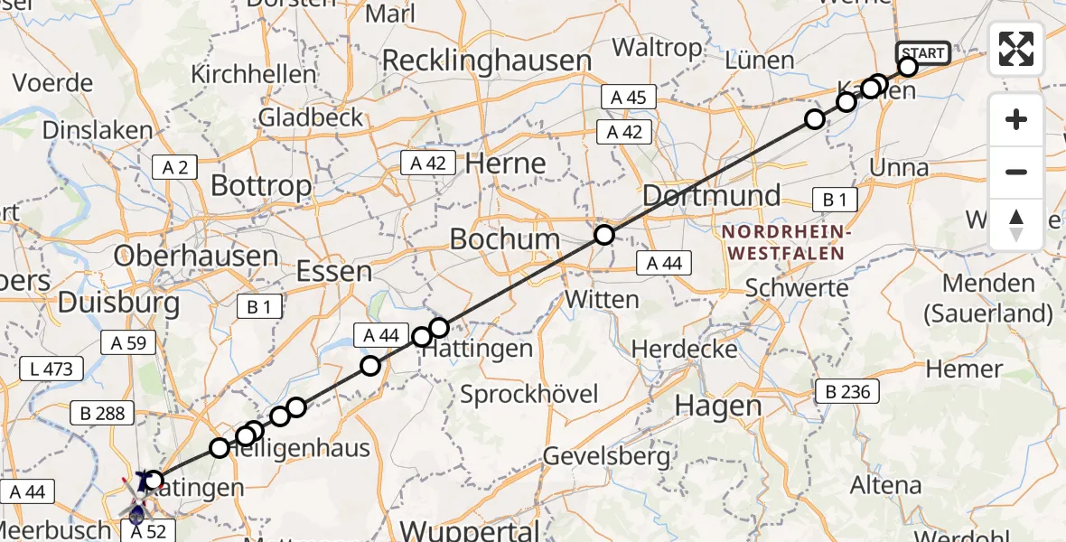 Flugroute Polizeihubschrauber Pelkum - Düsseldorf Airport, 23 Februar 2026, 00:43