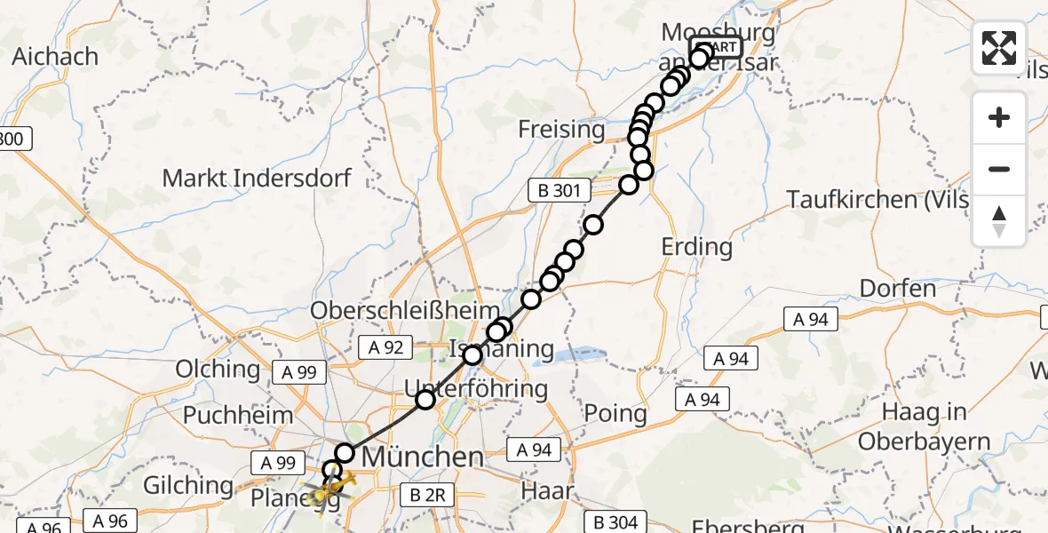 Routekaart van de vlucht: Ambulanzhubschrauber nach DRF Air Rescue München Heliport