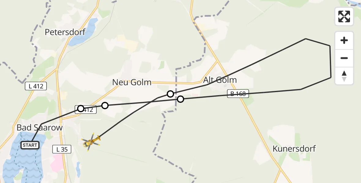 Flugroute Rettungshubschrauber Bad Saarow - Bad Saarow, 23 Februar 2026, 06:52