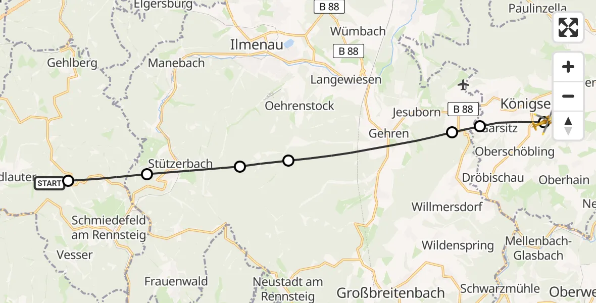 Flugroute Rettungshubschrauber Goldlauter - Unterschöbling, 23 Februar 2026, 06:58