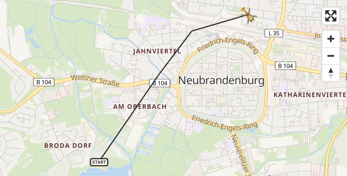Flugroute Rettungshubschrauber Neubrandenburg - Neubrandenburg, 23 Februar 2026, 07:01