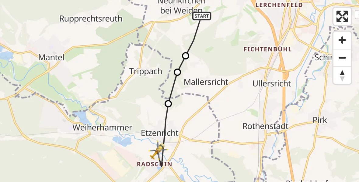 Flugroute Rettungshubschrauber Neunkirchen bei Weiden - Etzenricht, 23 Februar 2026, 07:41
