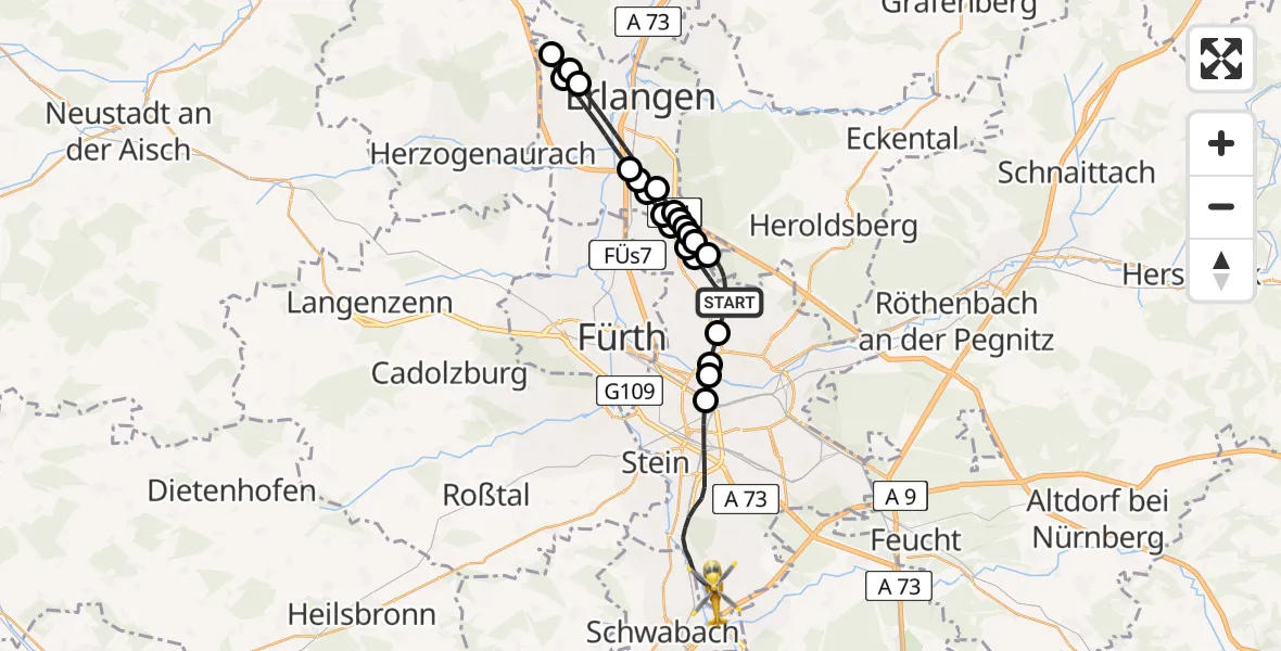 Flugroute Rettungshubschrauber Nuremberg Airport - Nürnberg, 23 Februar 2026, 07:57