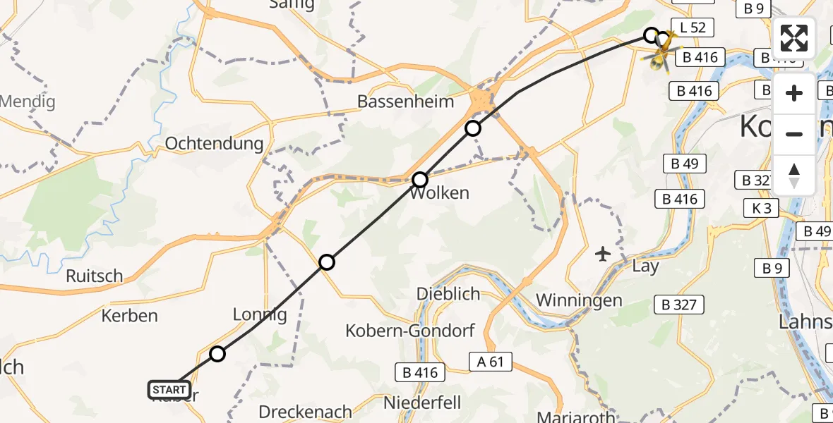 Routekaart van de vlucht: Rettungshubschrauber nach Koblenz, Metternicher Weg