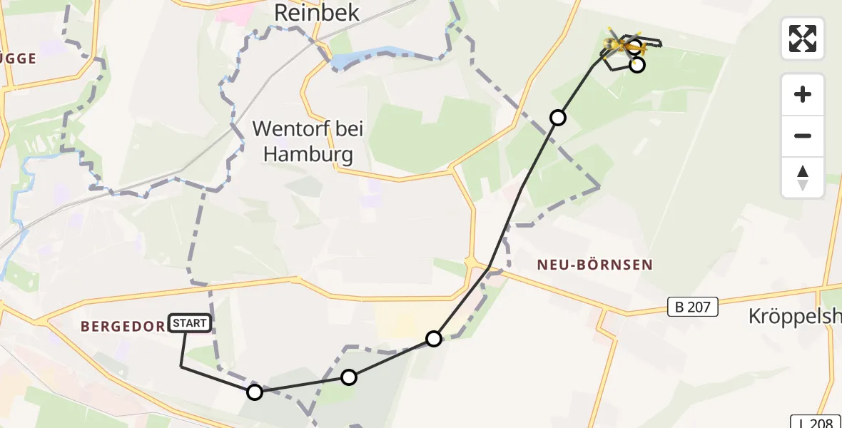 Routekaart van de vlucht: Ambulanzhubschrauber nach Wohltorf, Bornbruch