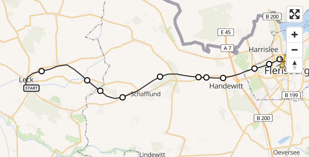 Flugroute Rettungshubschrauber Leck - Neustadt, 23 Februar 2026, 08:36