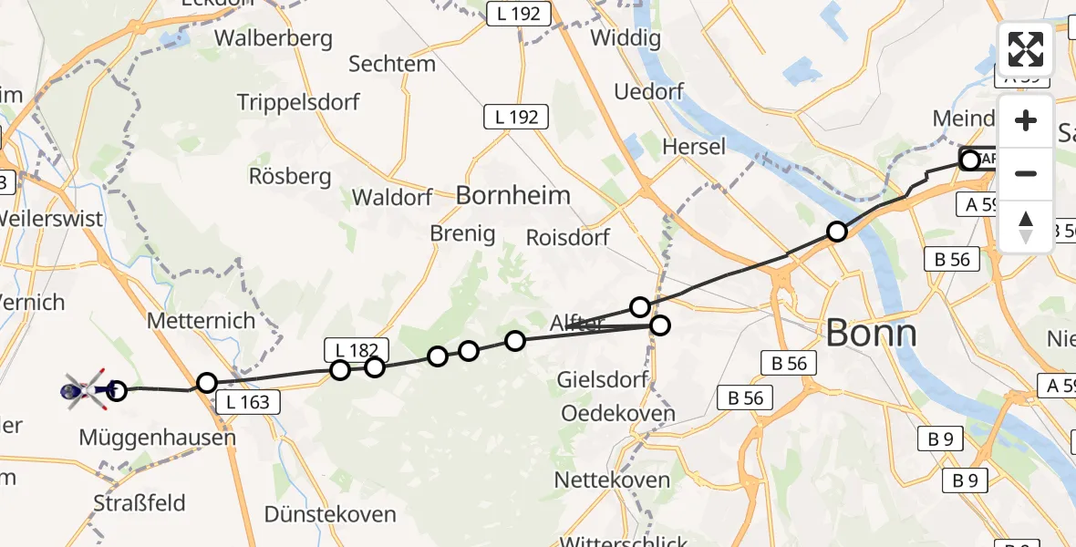 Flugroute Polizeihubschrauber Sankt Augustin - Weilerswist, 23 Februar 2026, 08:37