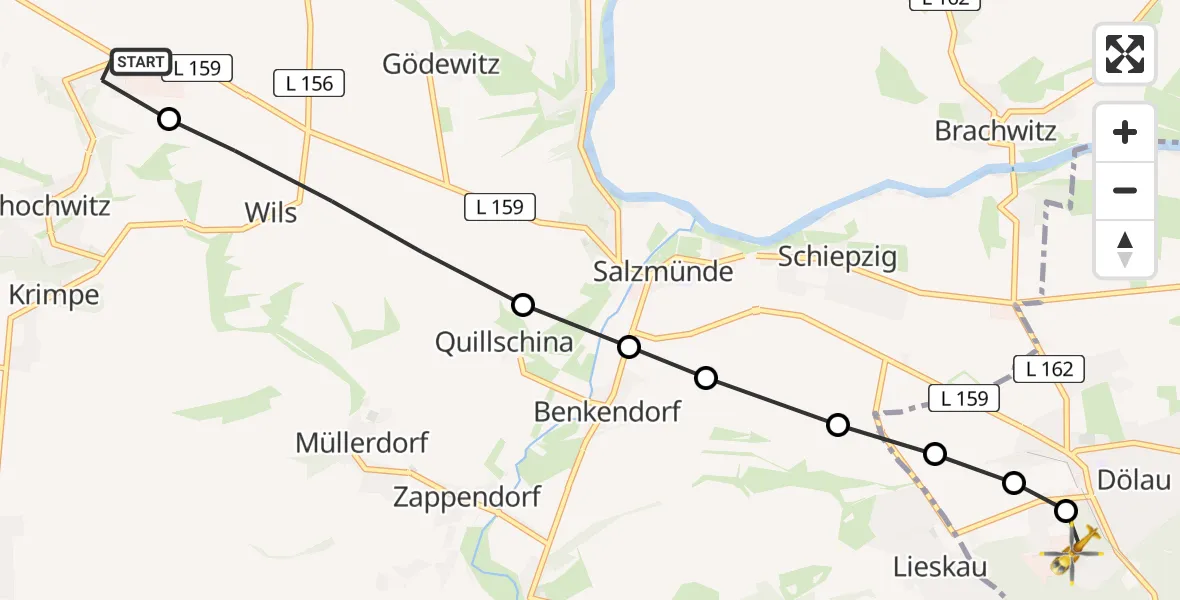 Flugroute Rettungshubschrauber Schochwitz - Martha-Maria Halle-Dölau Hospital Heliport, 23 Februar 2026, 08:42