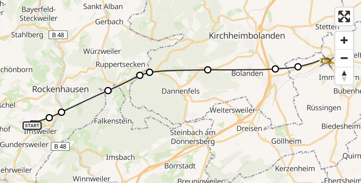 Flugroute Rettungshubschrauber Imsweiler UL - Albisheim (Pfrimm), 23 Februar 2026, 08:44