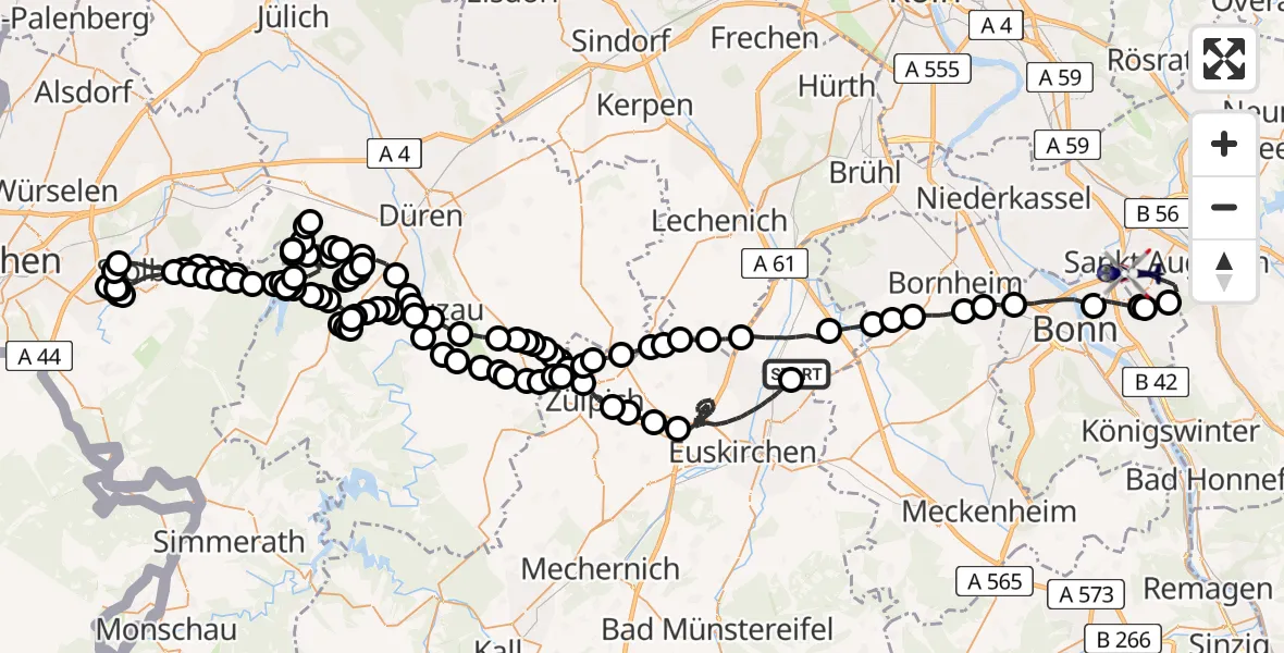 Flugroute Polizeihubschrauber Weilerswist - Sankt Augustin, 23 Februar 2026, 08:49