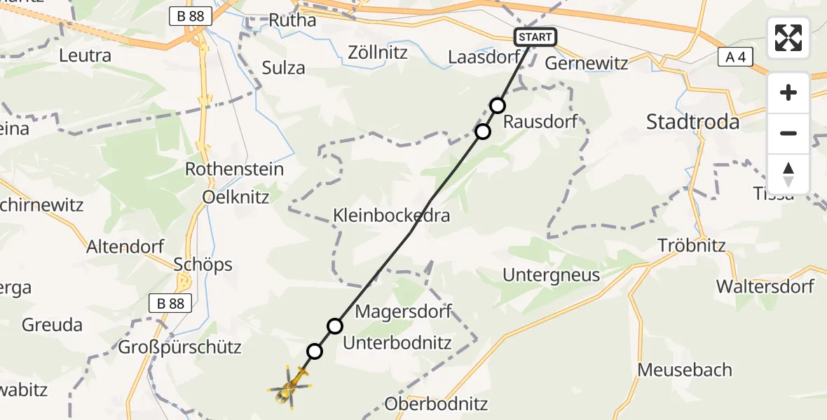 Routekaart van de vlucht: Rettungshubschrauber nach Seitenroda, In der Süppich