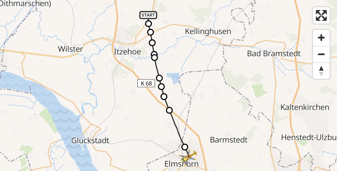 Flugroute Rettungshubschrauber Hohenlockstedt - Elmshorn, 23 Februar 2026, 08:58