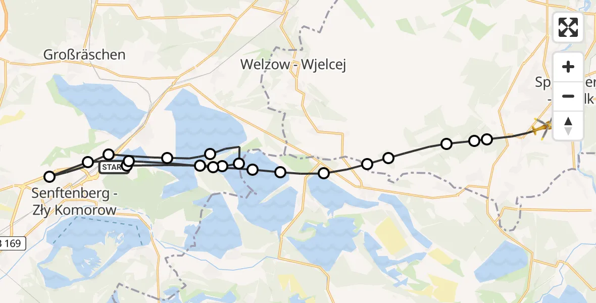 Flugroute Rettungshubschrauber Senftenberg - Spremberg, 23 Februar 2026, 09:01